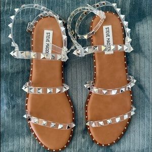 Steve Madden Travel sandal clear studded ankle wrap size 8.5 brand new